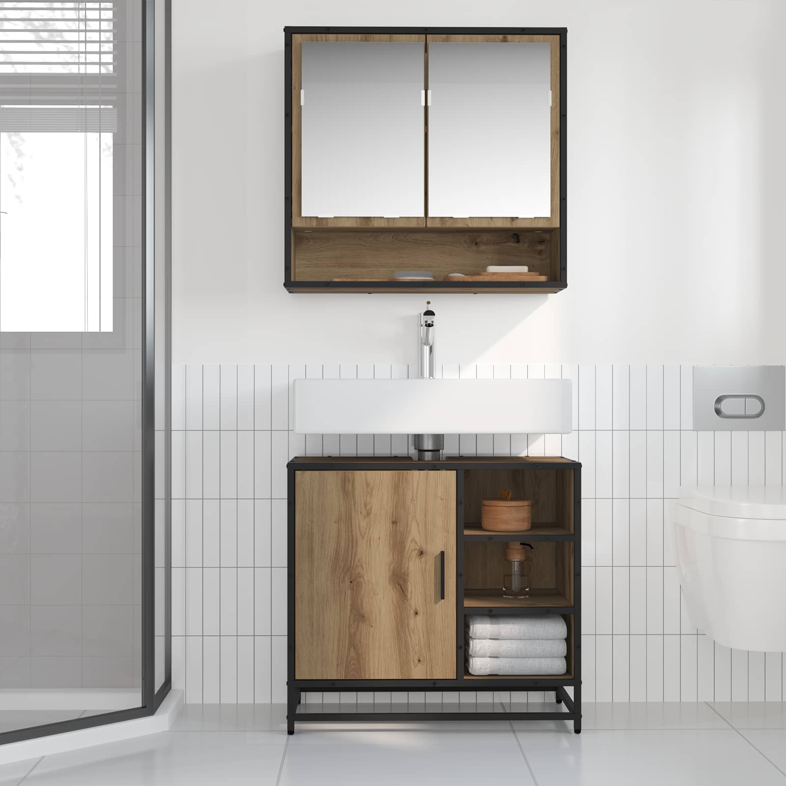 Juego de muebles de baño con cajón 2 pcs Roble artesanal