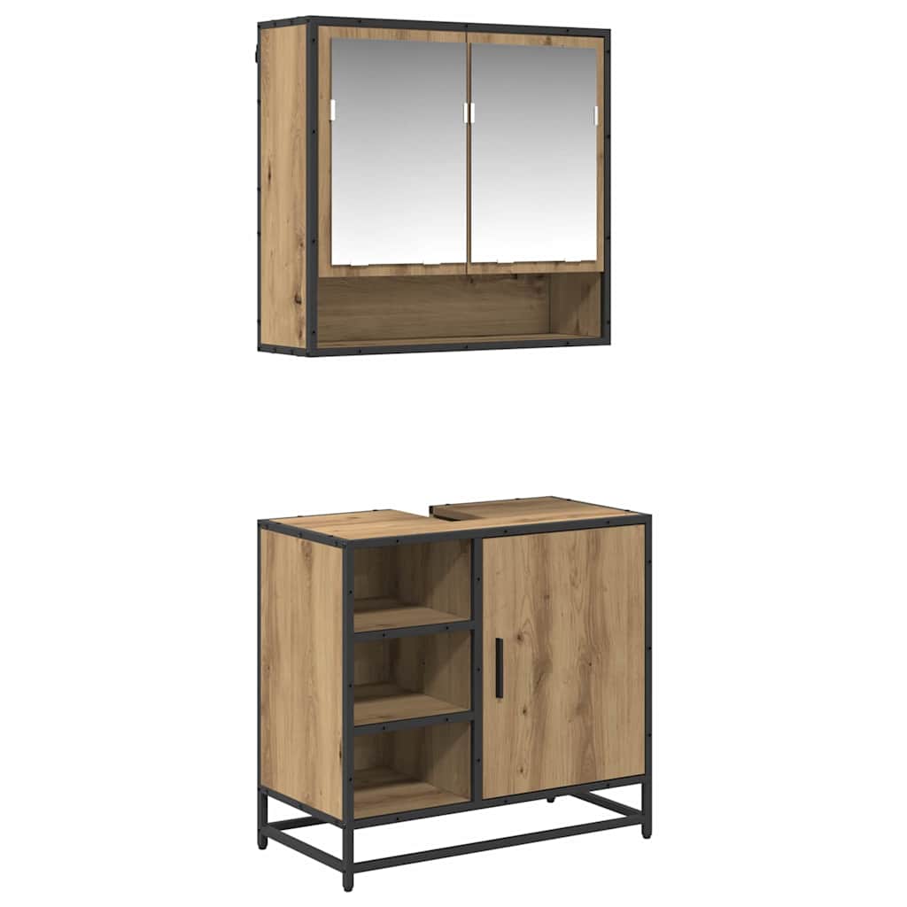 Juego de muebles de baño con cajón 2 pcs Roble artesanal