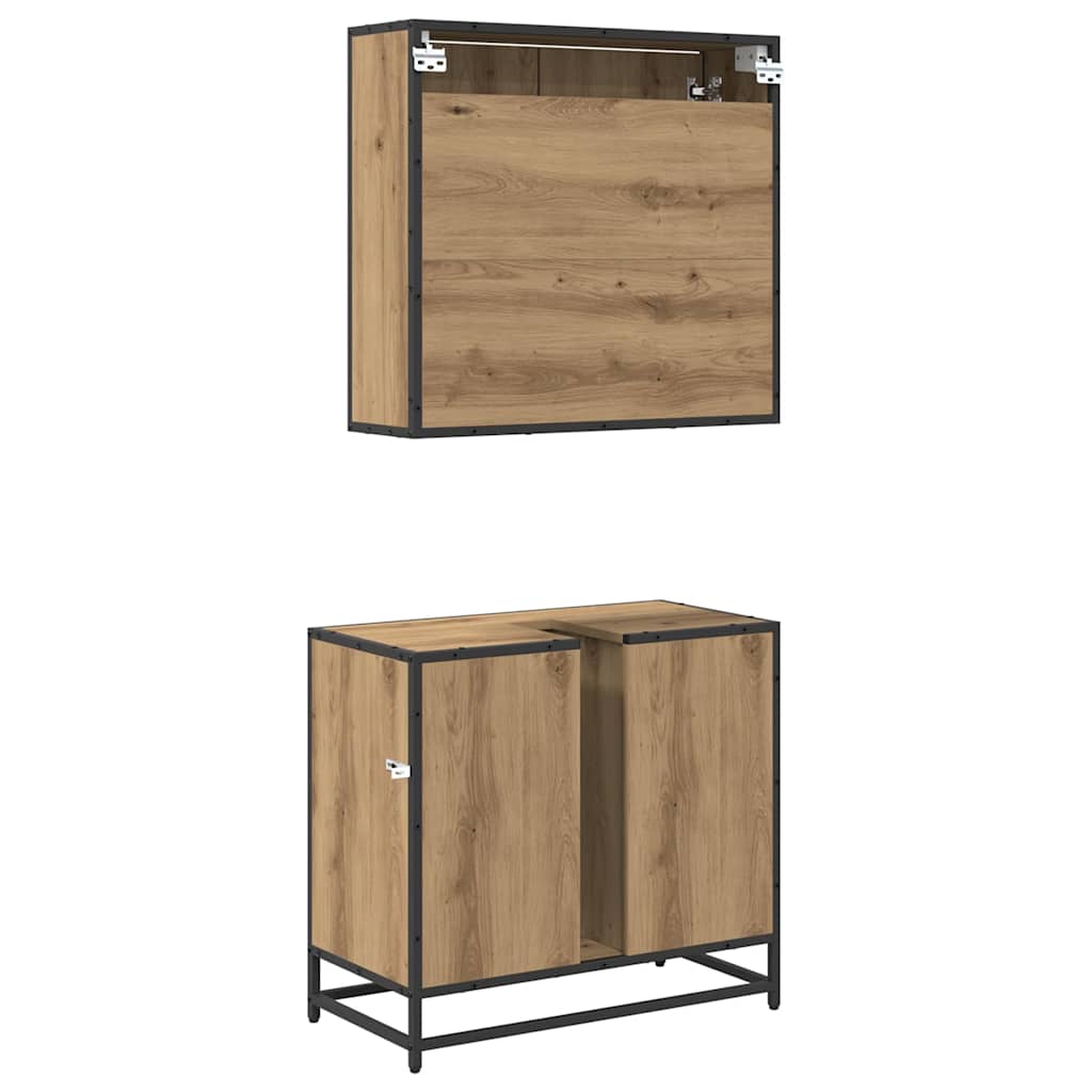 Juego de muebles de baño con cajón 2 pcs Roble artesanal