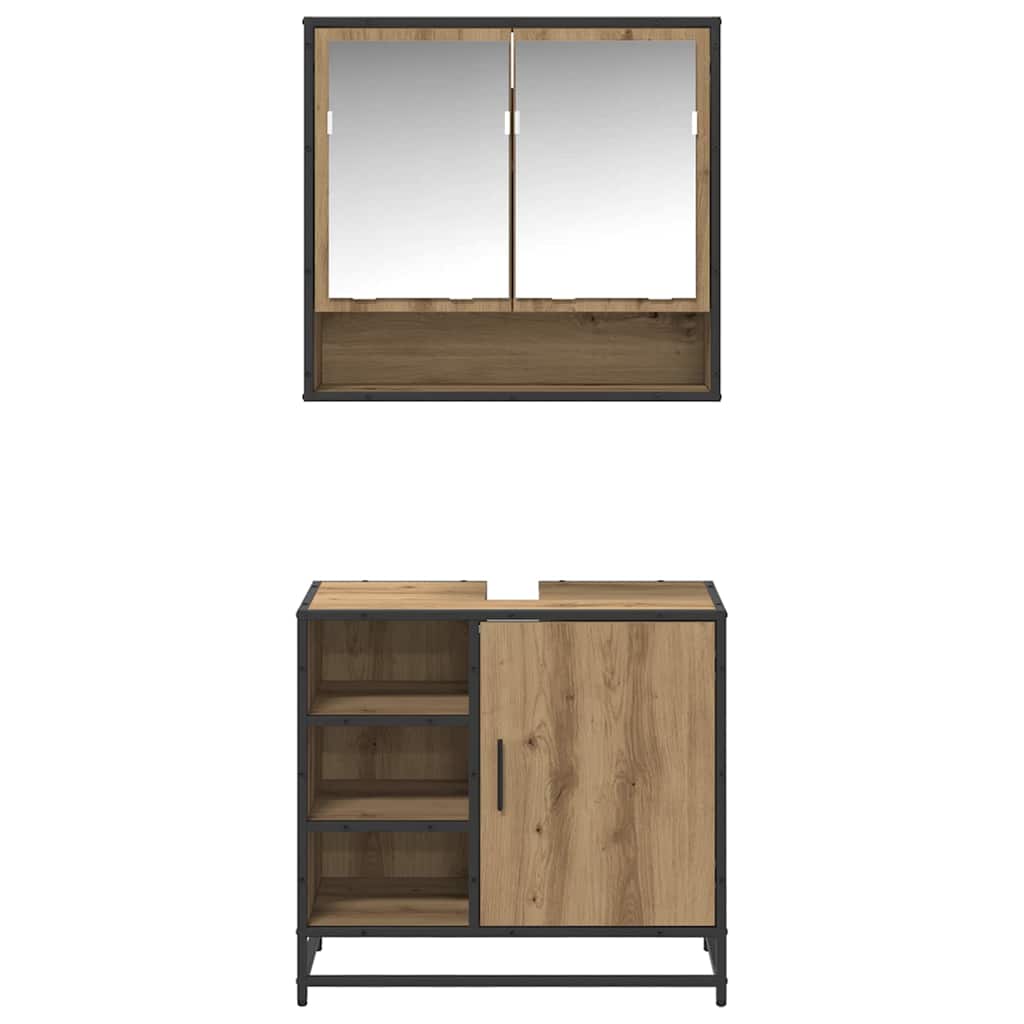 Juego de muebles de baño con cajón 2 pcs Roble artesanal