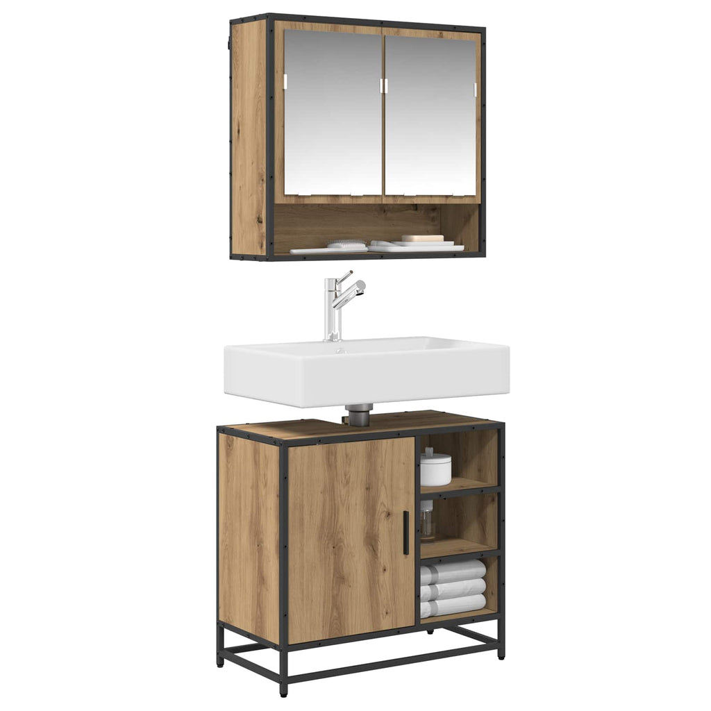 Juego de muebles de baño con cajón 2 pcs Roble artesanal