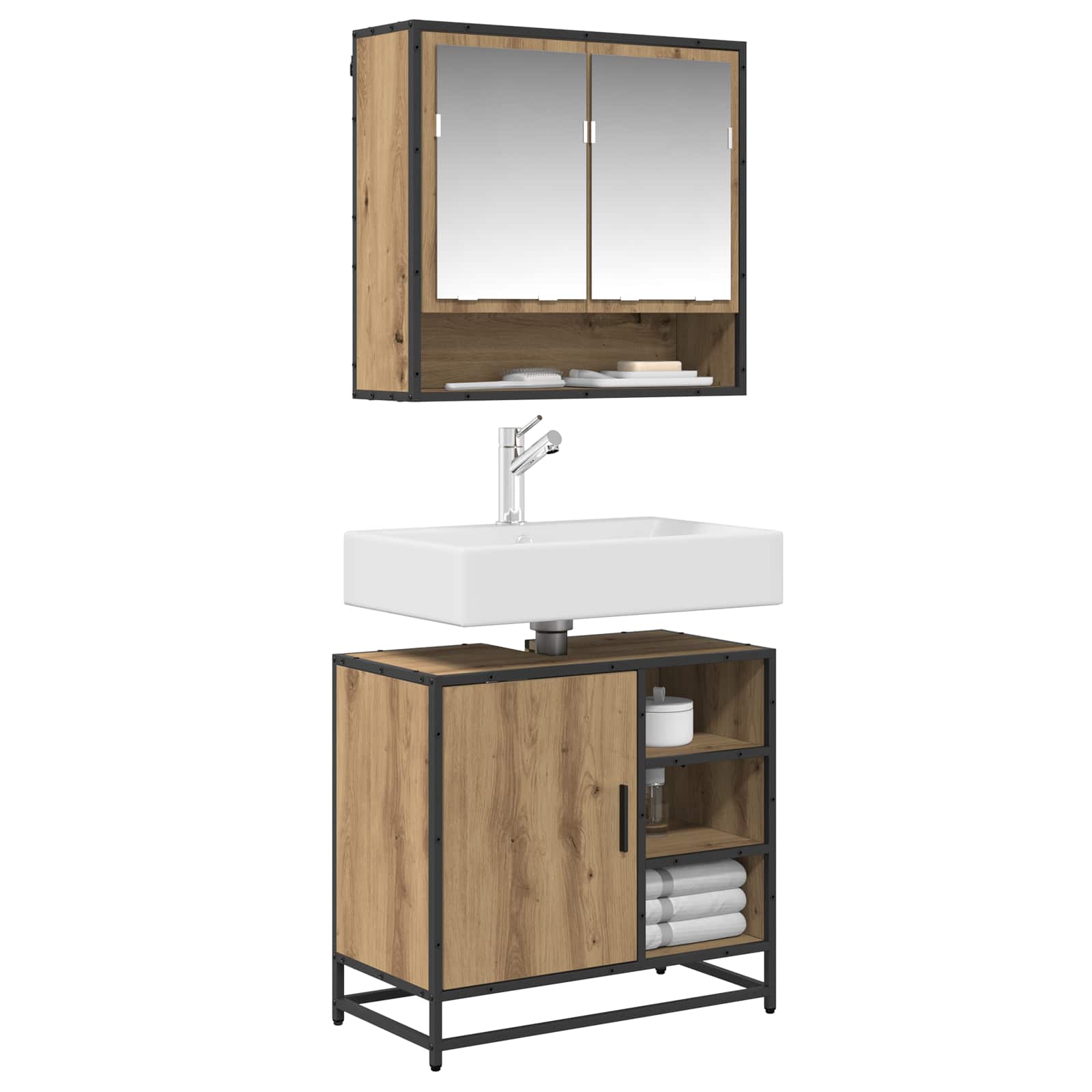 Juego de muebles de baño con cajón 2 pcs Roble artesanal