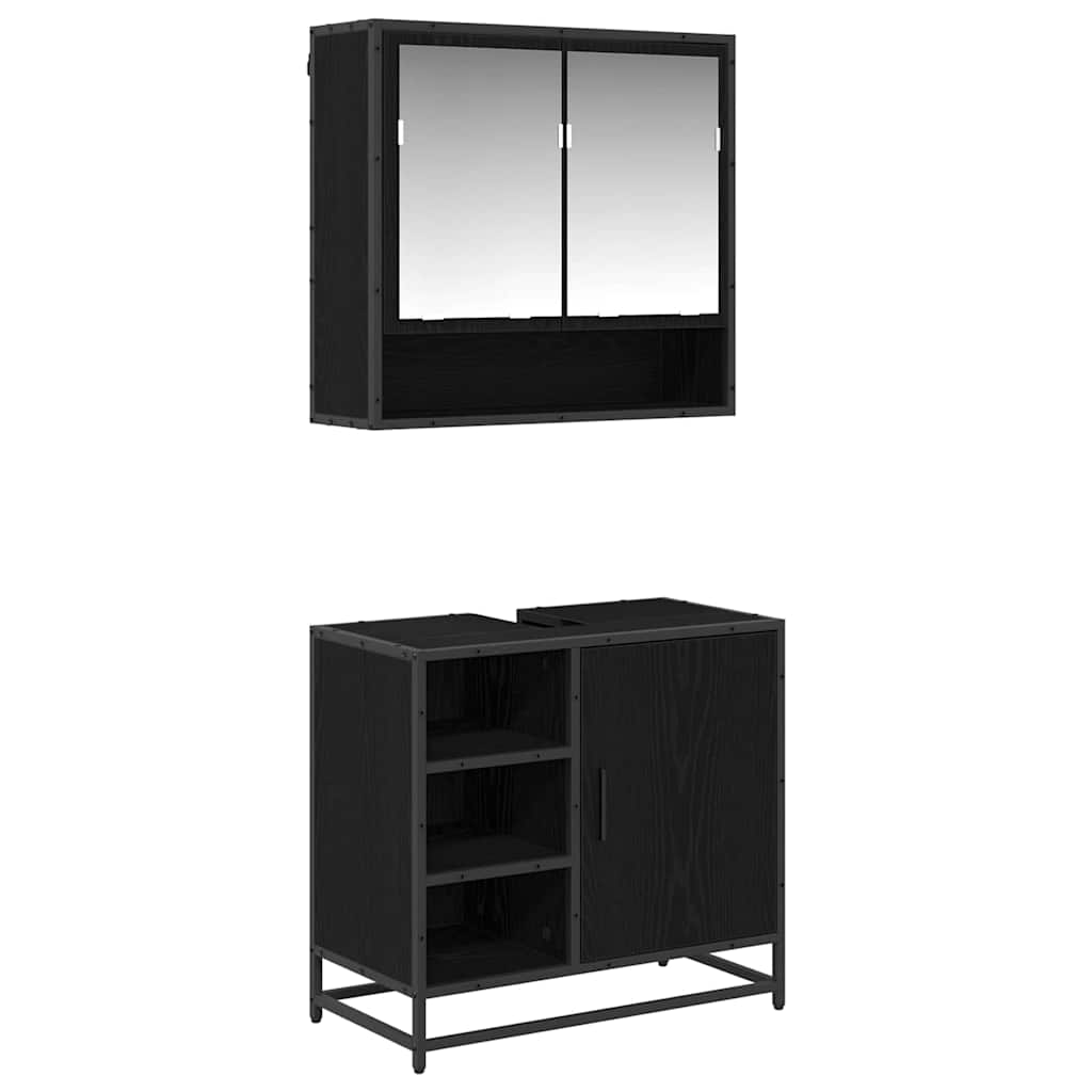 Juego de muebles de baño 2 pcs Roble Negro Madera de ingeniería