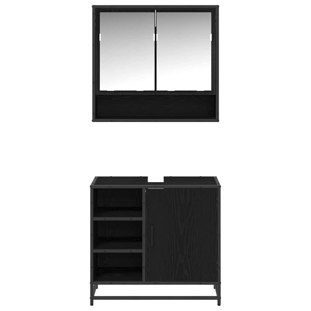 Juego de muebles de baño 2 pcs Roble Negro Madera de ingeniería