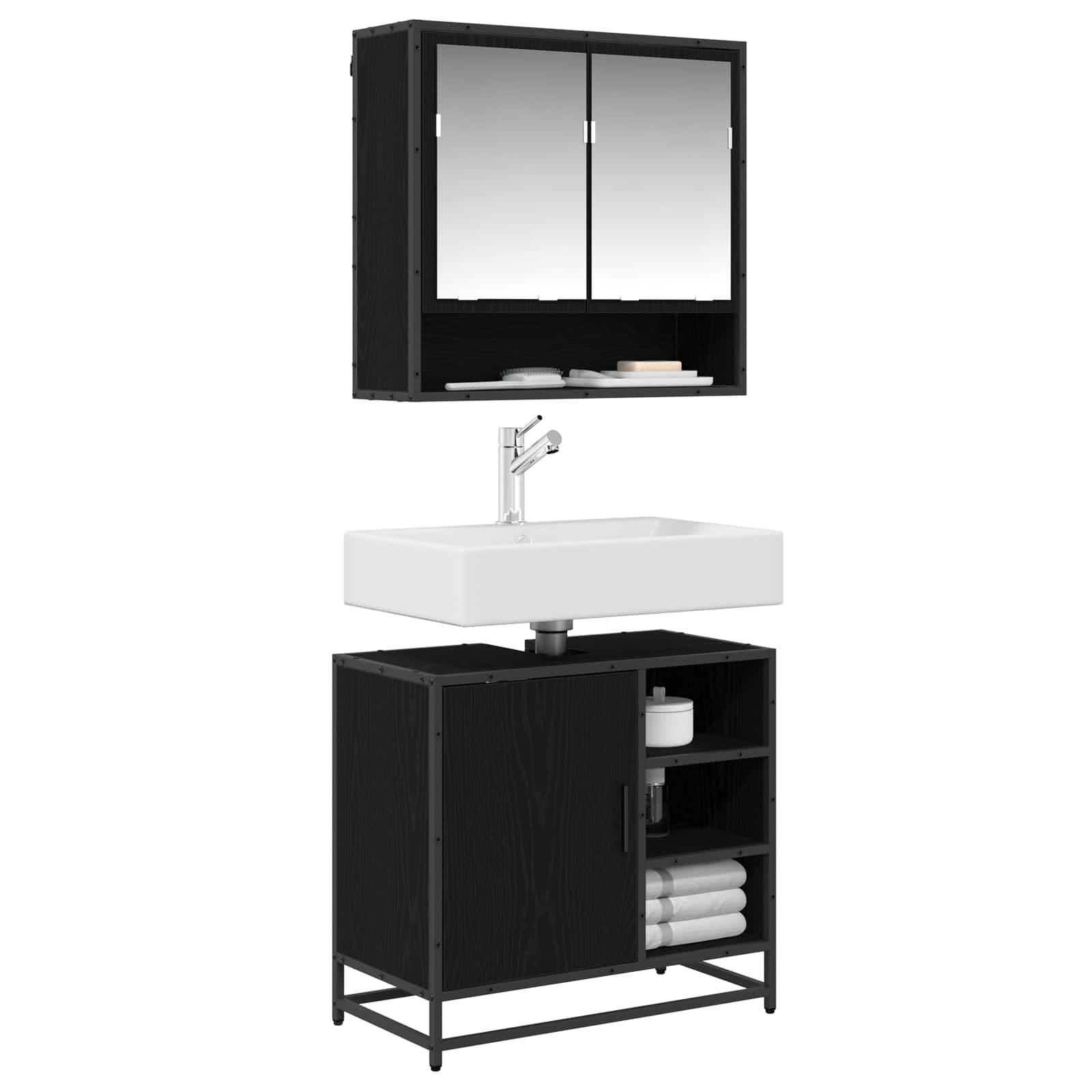 Juego de muebles de baño 2 pcs Roble Negro Madera de ingeniería