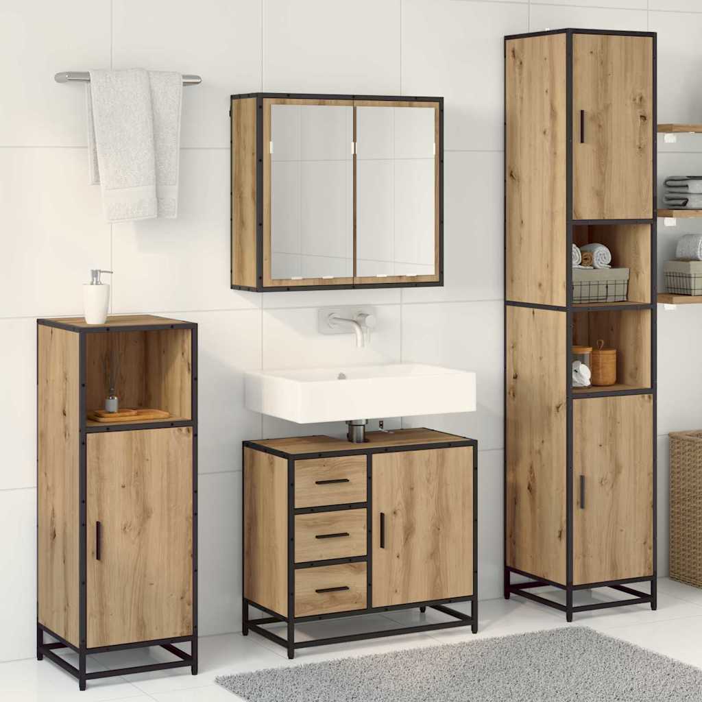 Juego de muebles de baño con cajón 4 pcs Roble artesanal