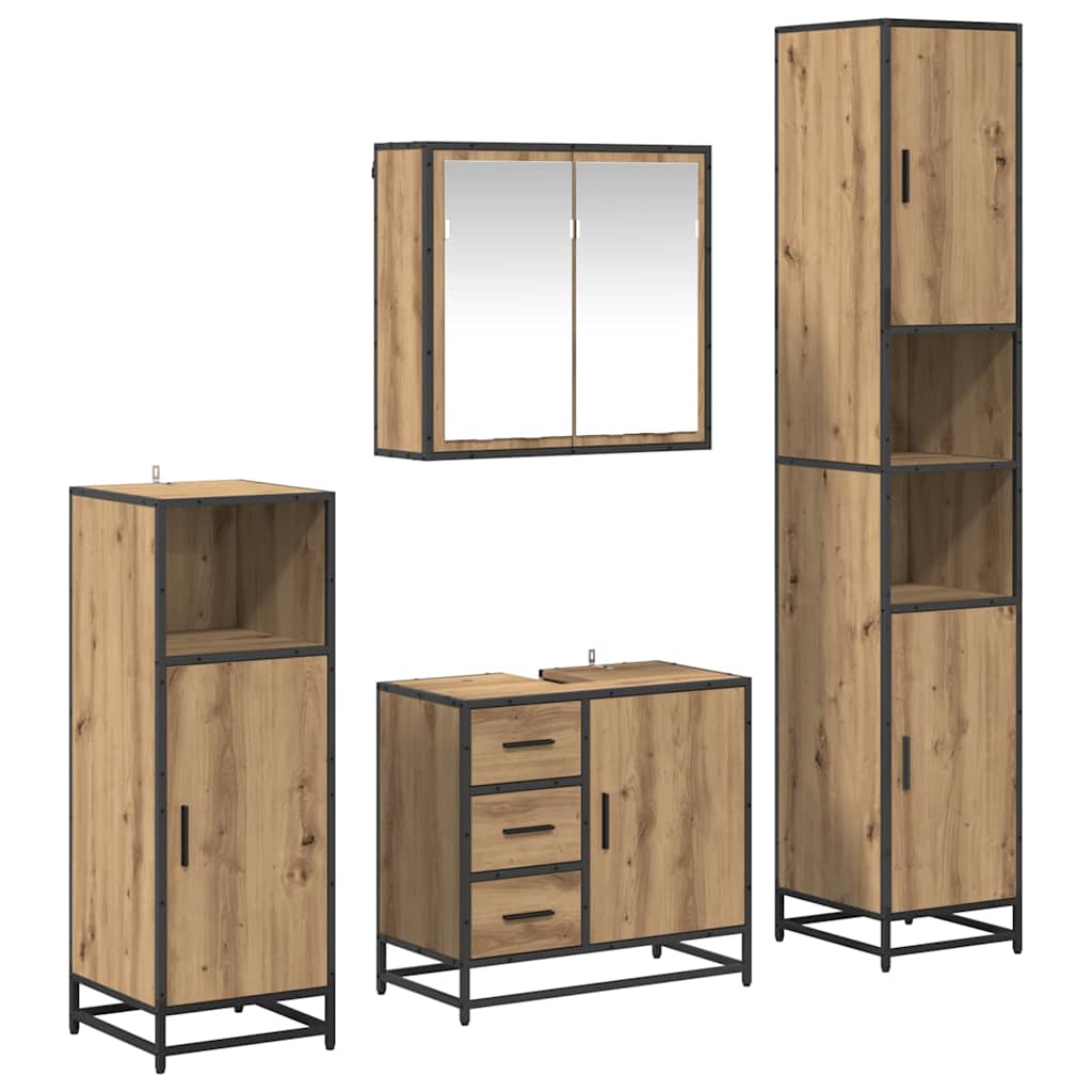 Juego de muebles de baño con cajón 4 pcs Roble artesanal