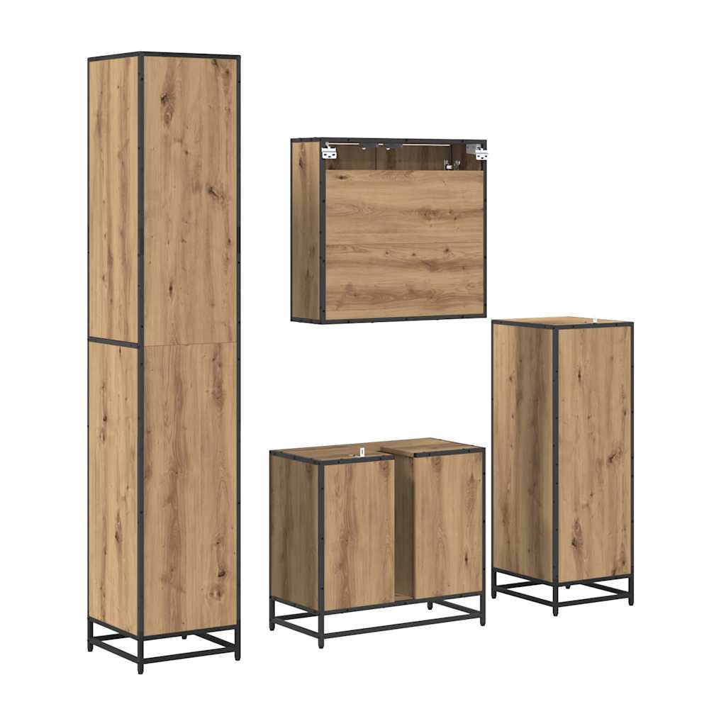 Juego de muebles de baño con cajón 4 pcs Roble artesanal