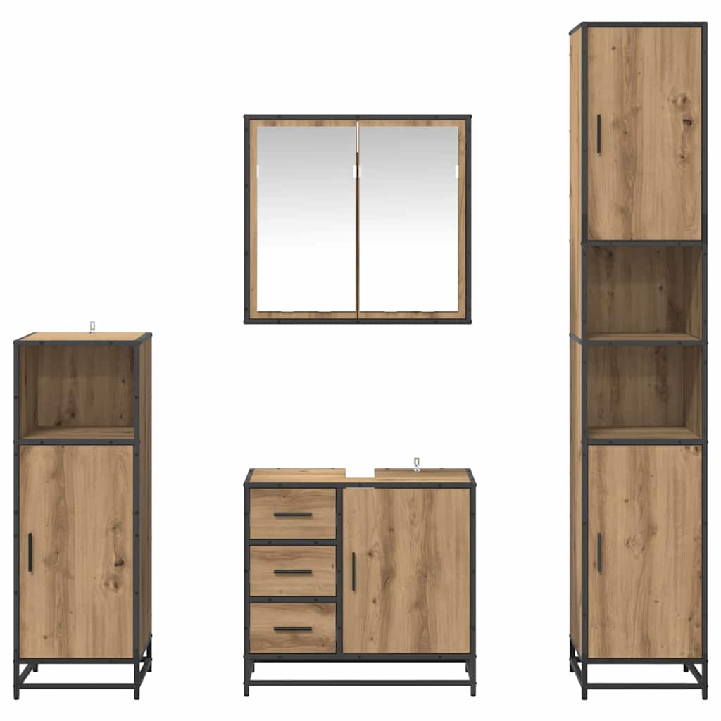 Juego de muebles de baño con cajón 4 pcs Roble artesanal