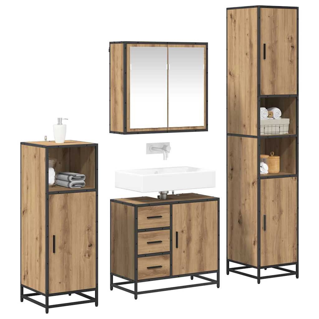 Juego de muebles de baño con cajón 4 pcs Roble artesanal
