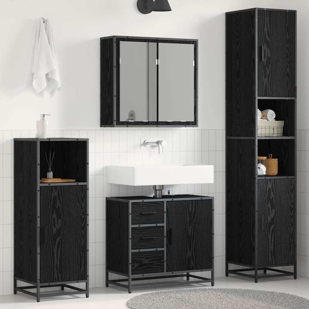 Juego de muebles de baño 4 pcs Roble Negro Madera de ingeniería