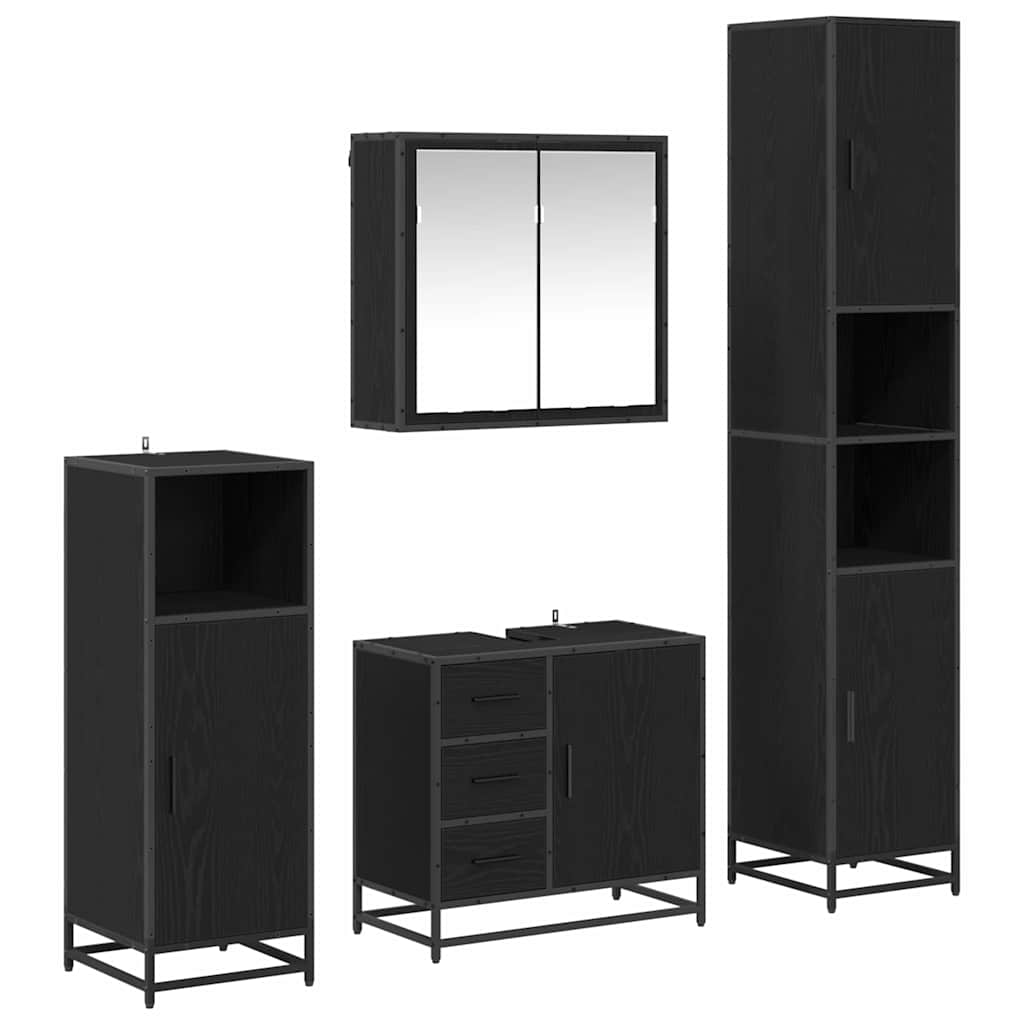 Juego de muebles de baño 4 pcs Roble Negro Madera de ingeniería