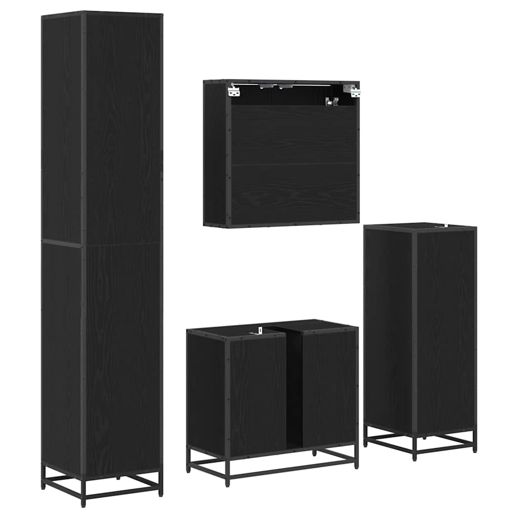 Juego de muebles de baño 4 pcs Roble Negro Madera de ingeniería
