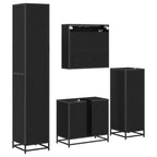 Juego de muebles de baño 4 pcs Roble Negro Madera de ingeniería