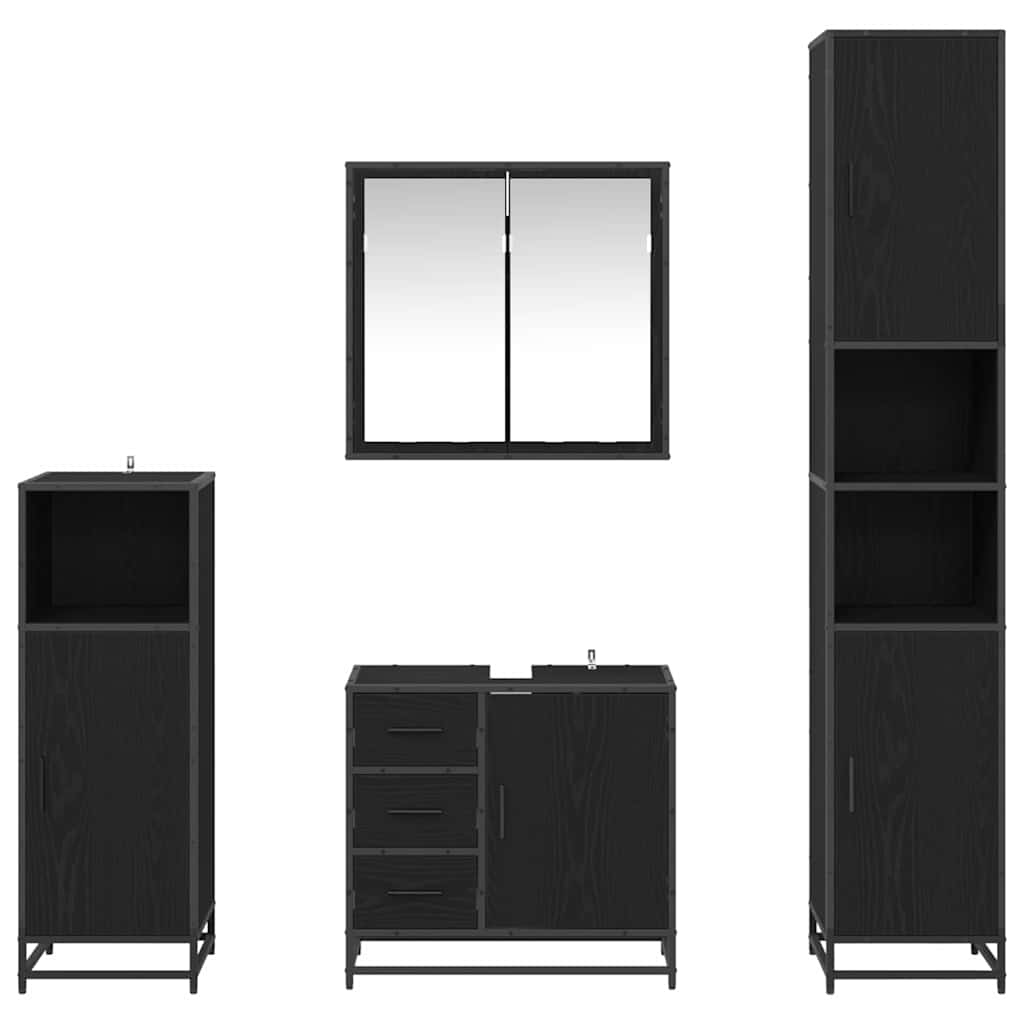 Juego de muebles de baño 4 pcs Roble Negro Madera de ingeniería