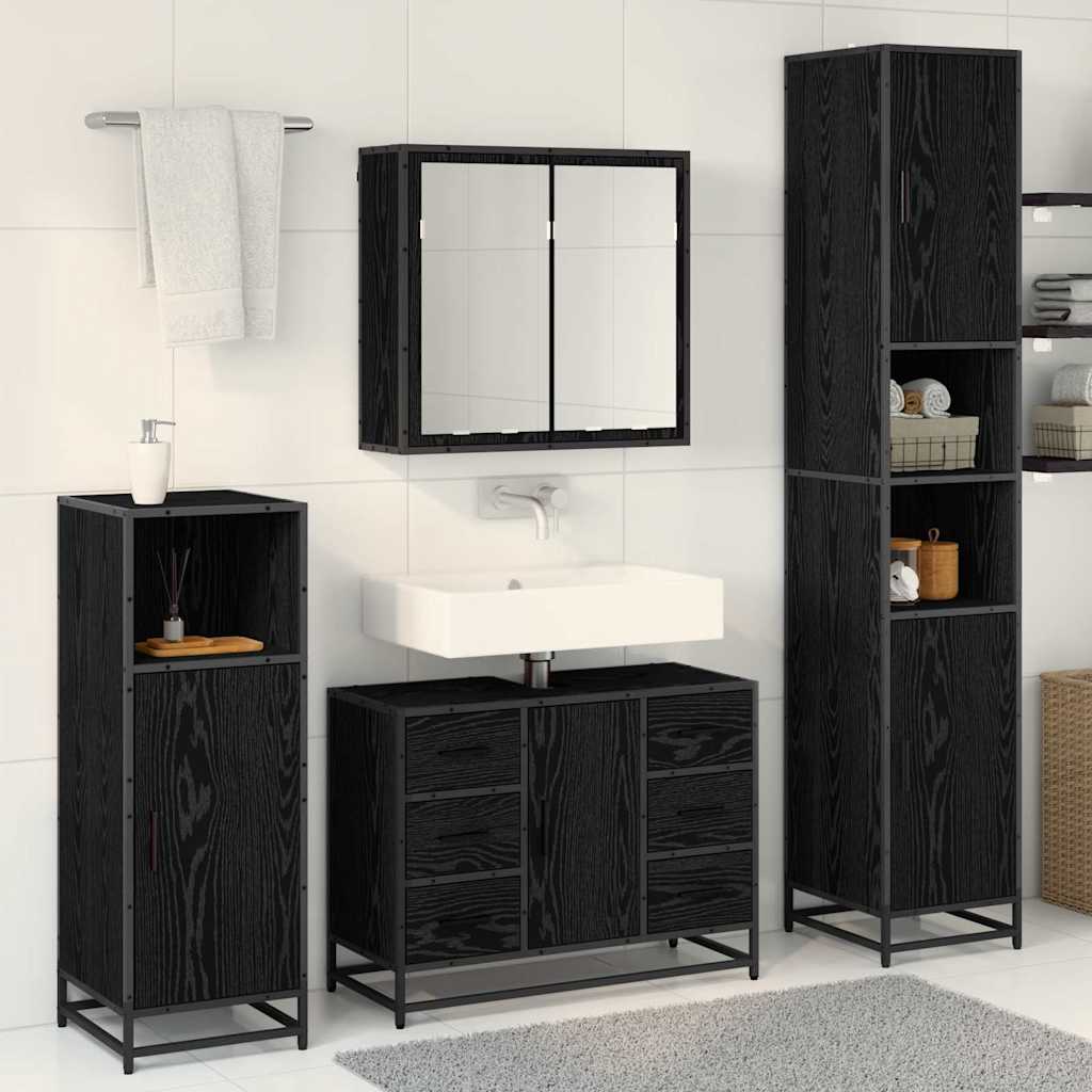 Juego de muebles de baño 3 pcs Roble Negro Madera de ingeniería
