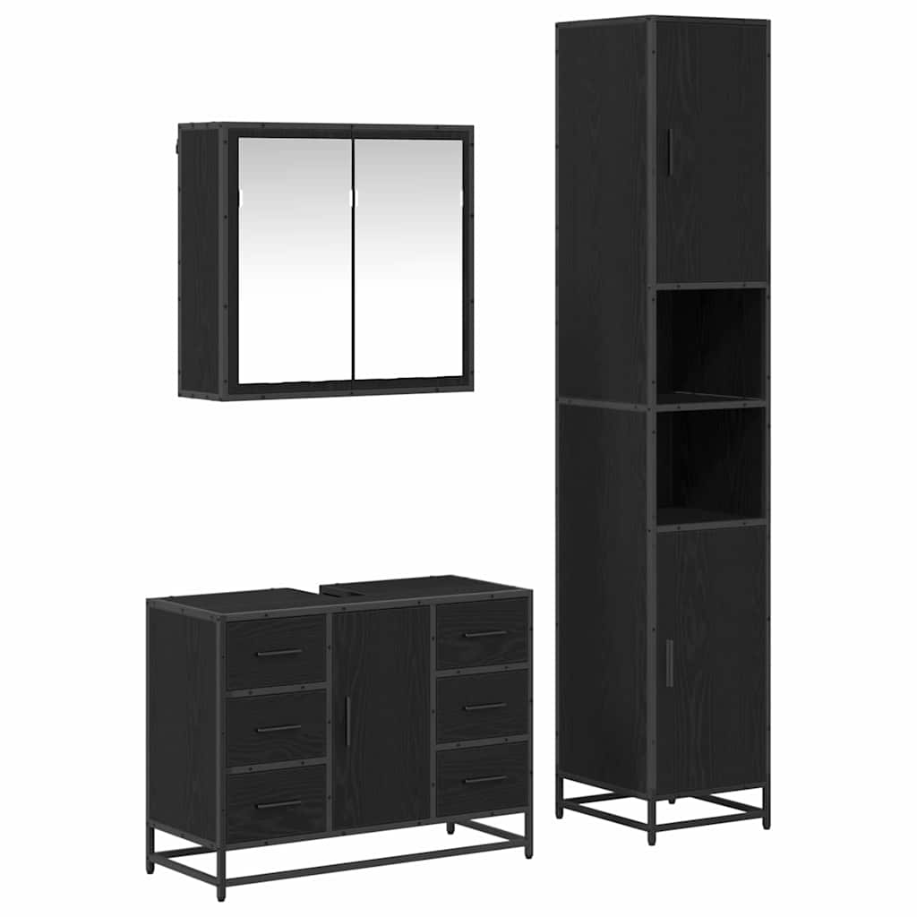 Juego de muebles de baño 3 pcs Roble Negro Madera de ingeniería