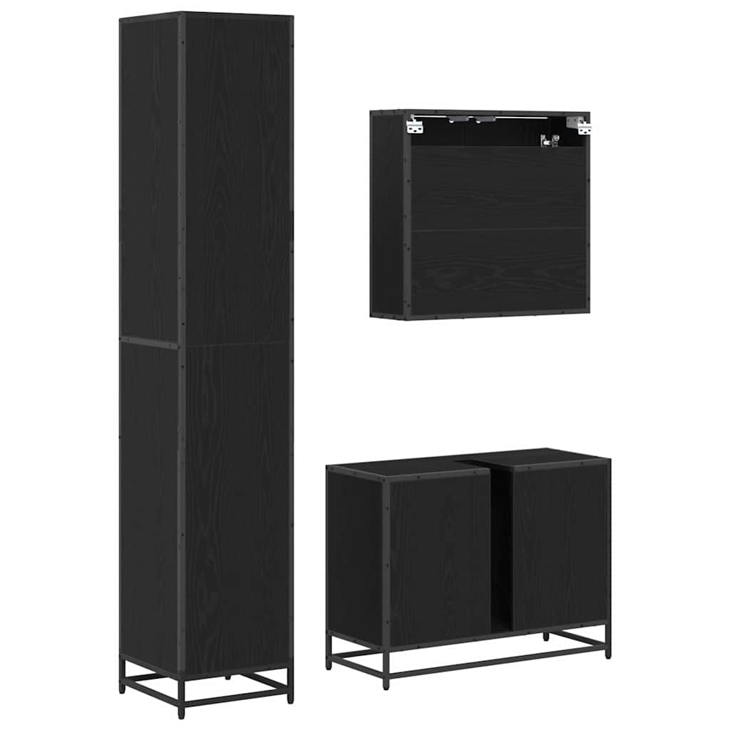 Juego de muebles de baño 3 pcs Roble Negro Madera de ingeniería
