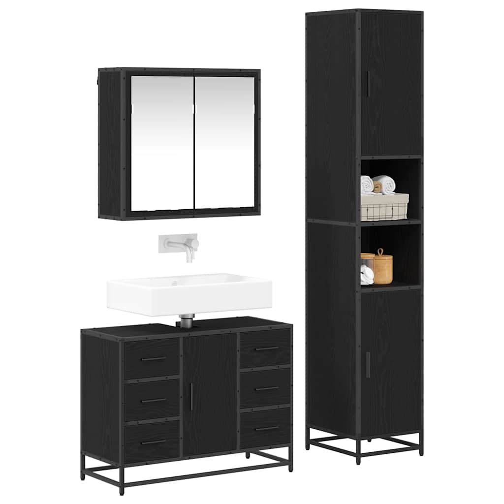 Juego de muebles de baño 3 pcs Roble Negro Madera de ingeniería