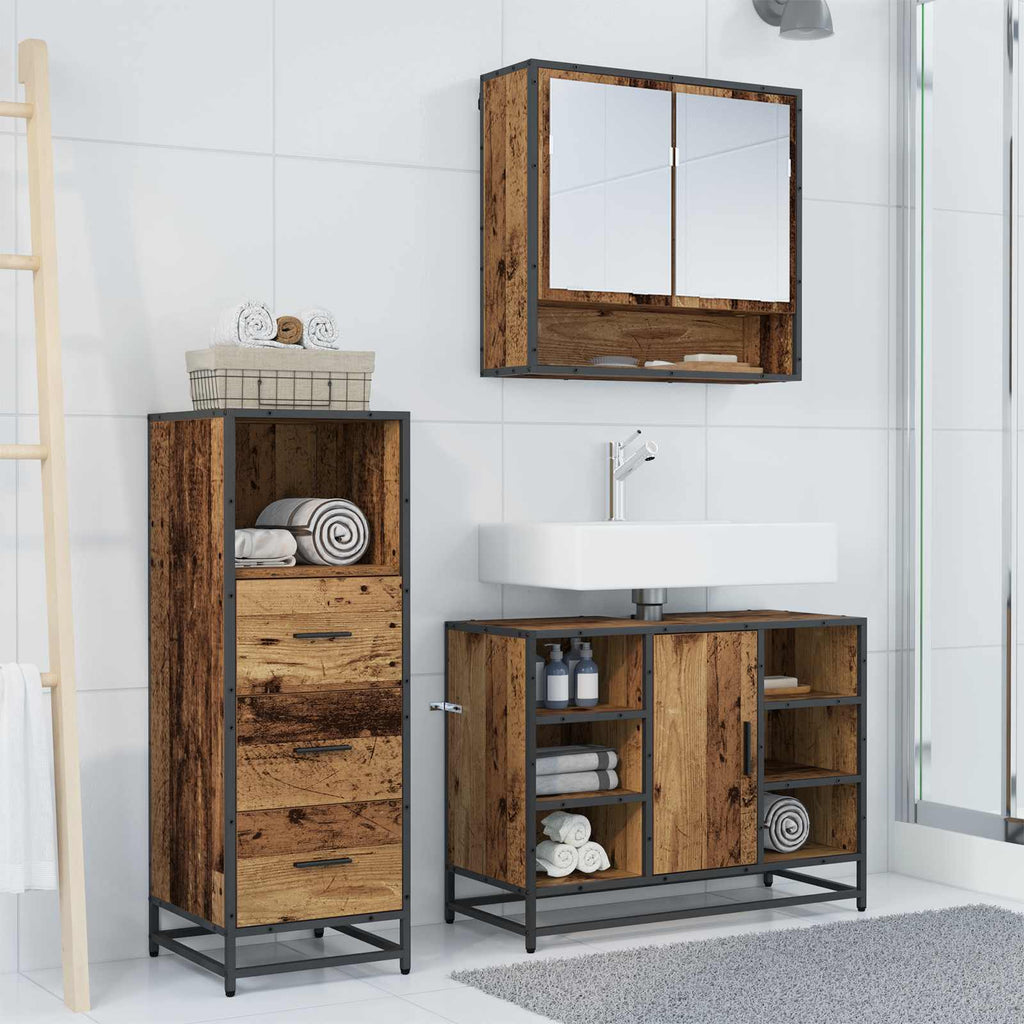 Juego de muebles de baño con cajón 3 pcs Madera envejecida