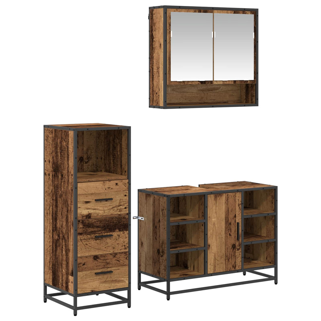 Juego de muebles de baño con cajón 3 pcs Madera envejecida