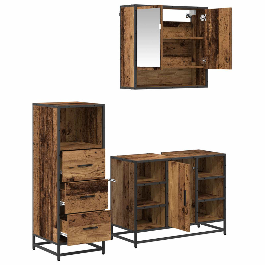 Juego de muebles de baño con cajón 3 pcs Madera envejecida
