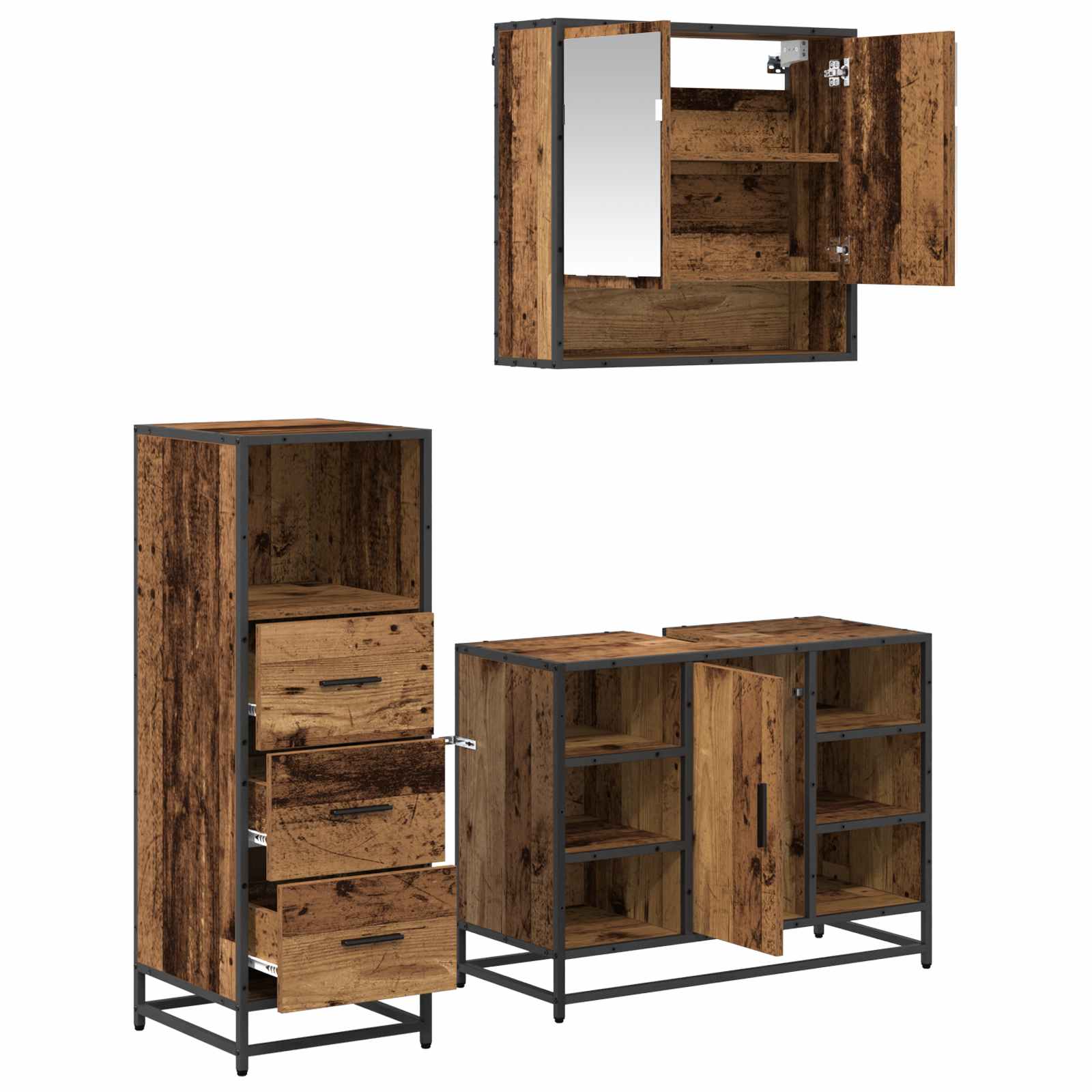 Juego de muebles de baño con cajón 3 pcs Madera envejecida