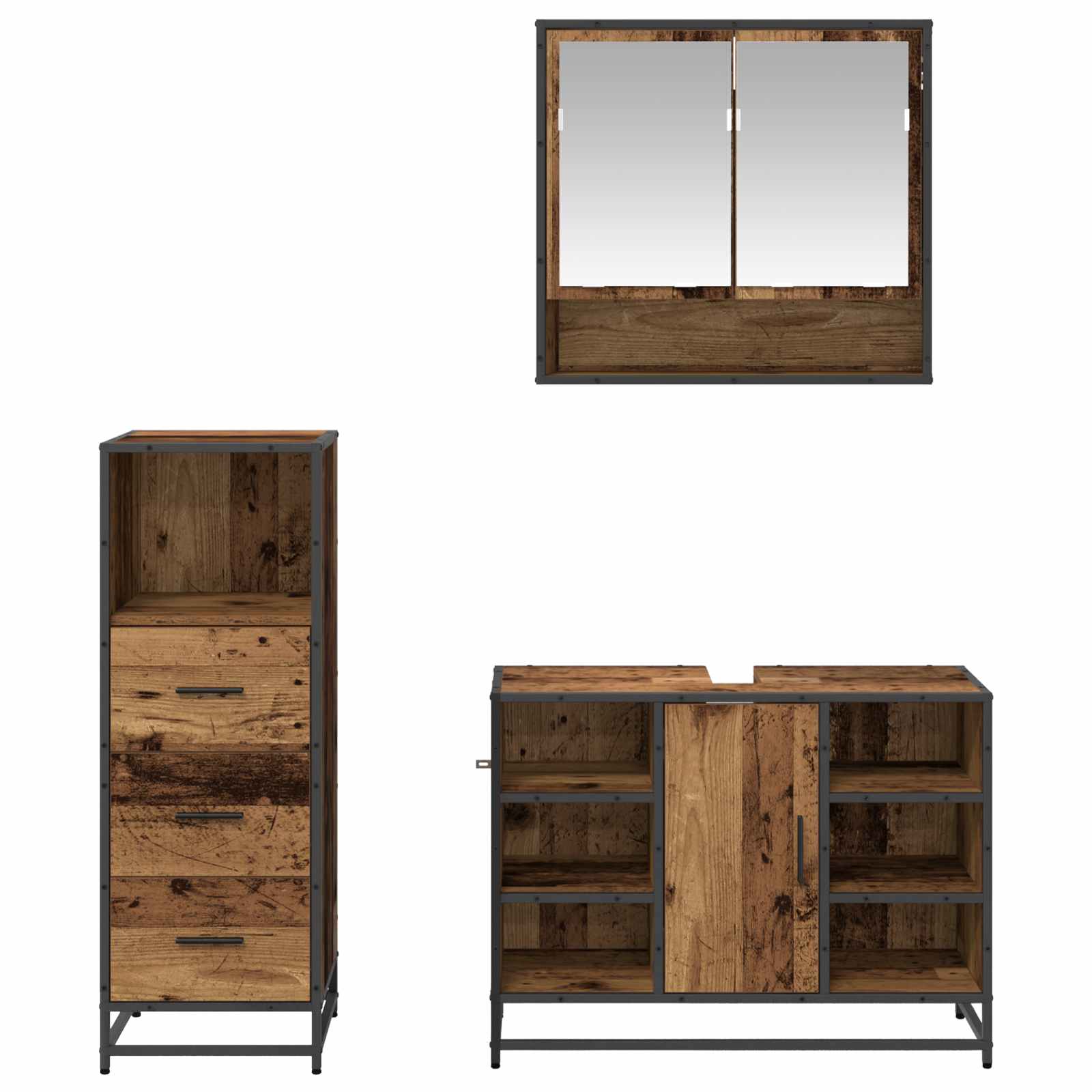 Juego de muebles de baño con cajón 3 pcs Madera envejecida