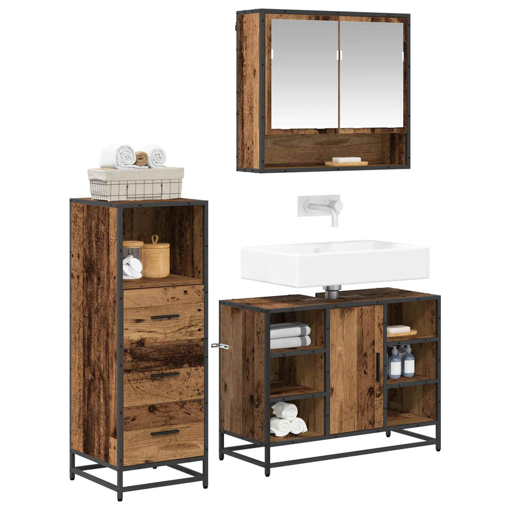 Juego de muebles de baño con cajón 3 pcs Madera envejecida
