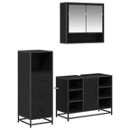 Juego de muebles de baño 3 pcs Roble Negro Madera de ingeniería