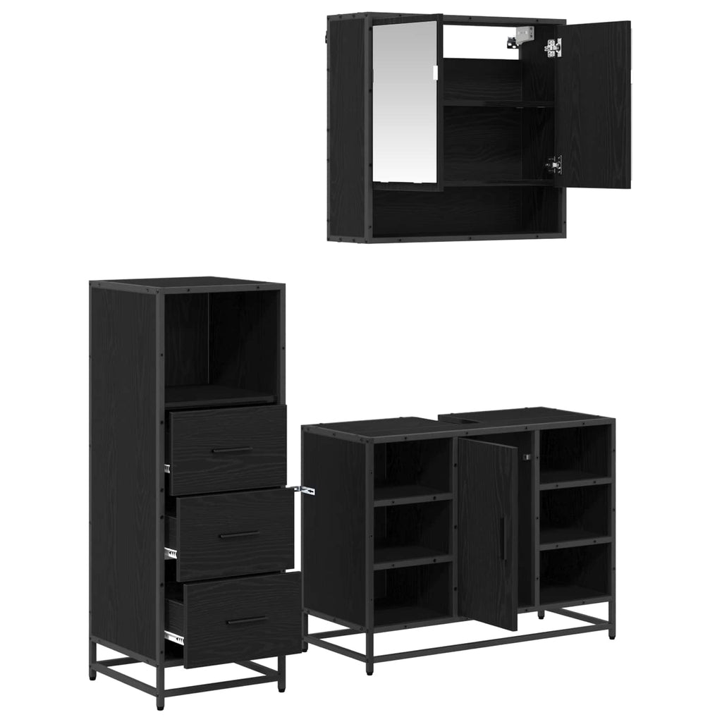 Juego de muebles de baño 3 pcs Roble Negro Madera de ingeniería