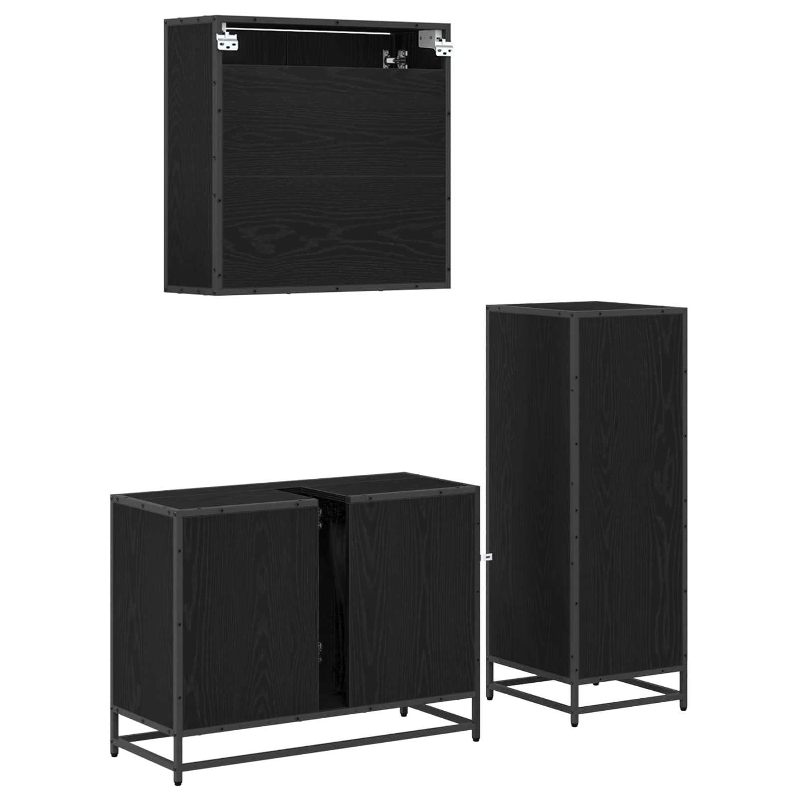 Juego de muebles de baño 3 pcs Roble Negro Madera de ingeniería