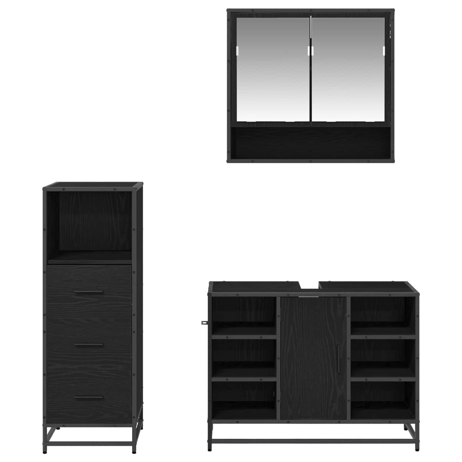 Juego de muebles de baño 3 pcs Roble Negro Madera de ingeniería