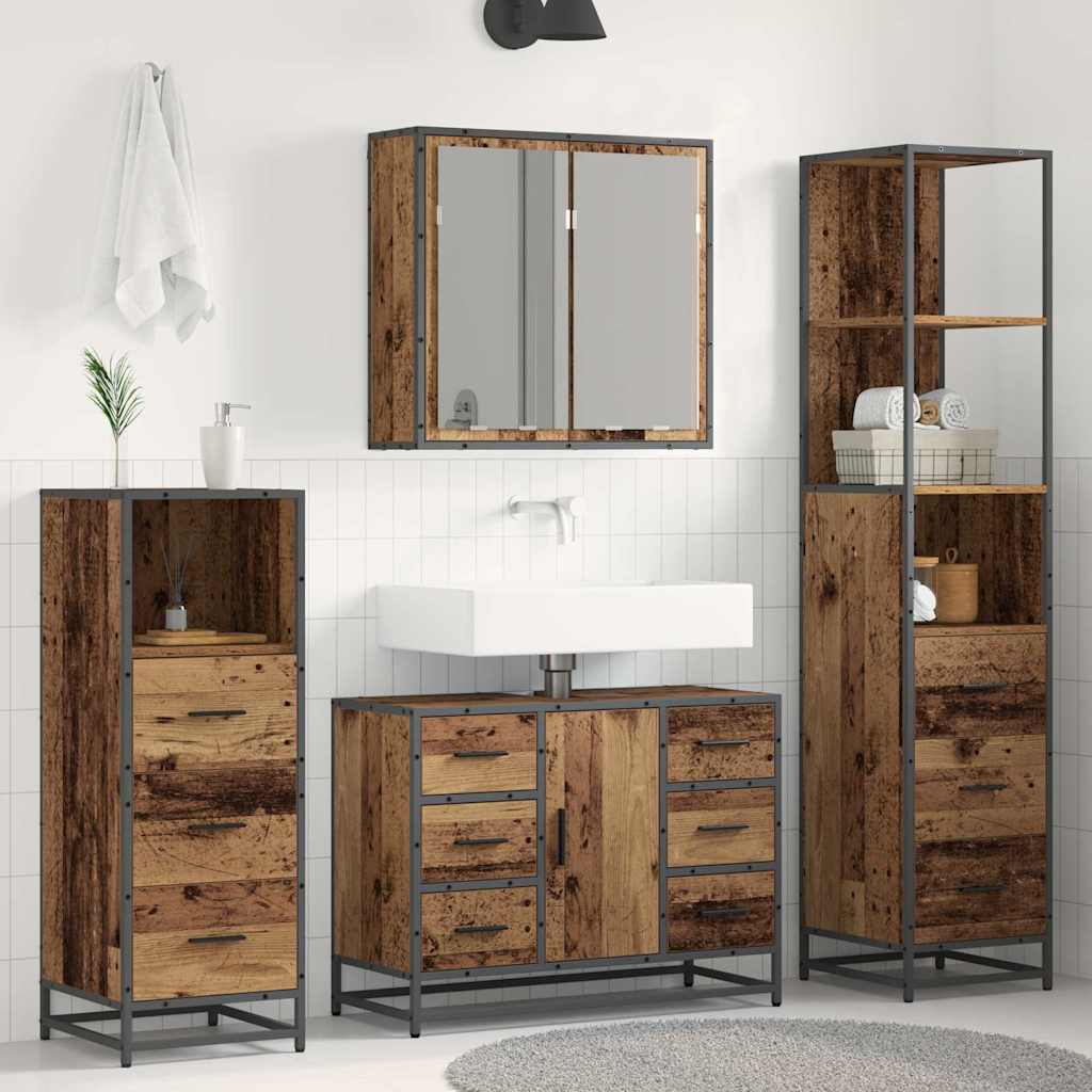 Juego de muebles de baño con cajón 4 pcs Madera vieja