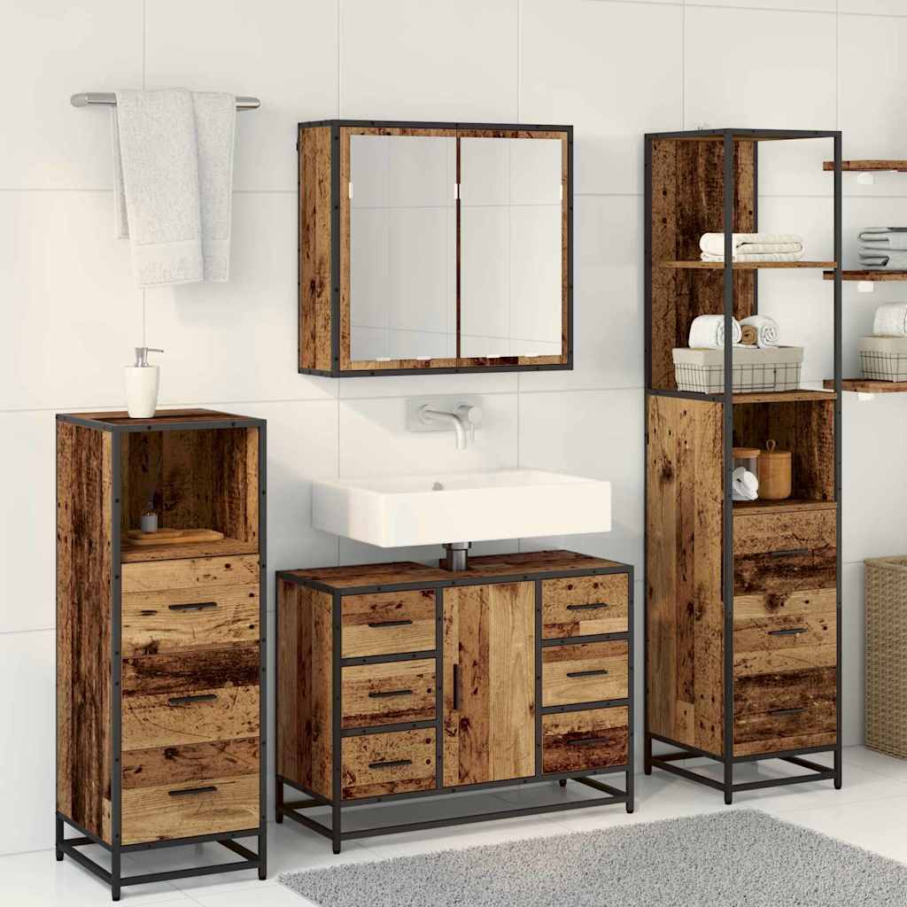 Juego de muebles de baño con cajón 4 pcs Madera vieja