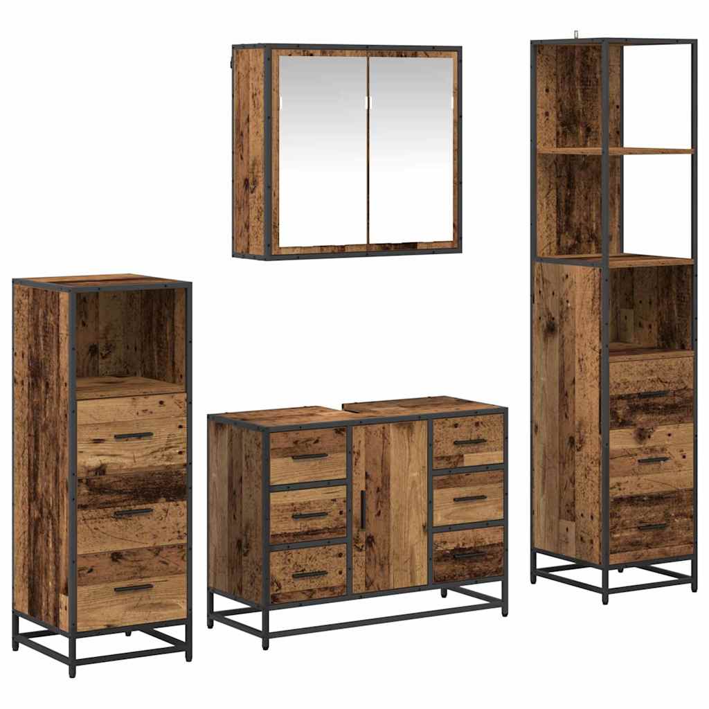 Juego de muebles de baño con cajón 4 pcs Madera vieja