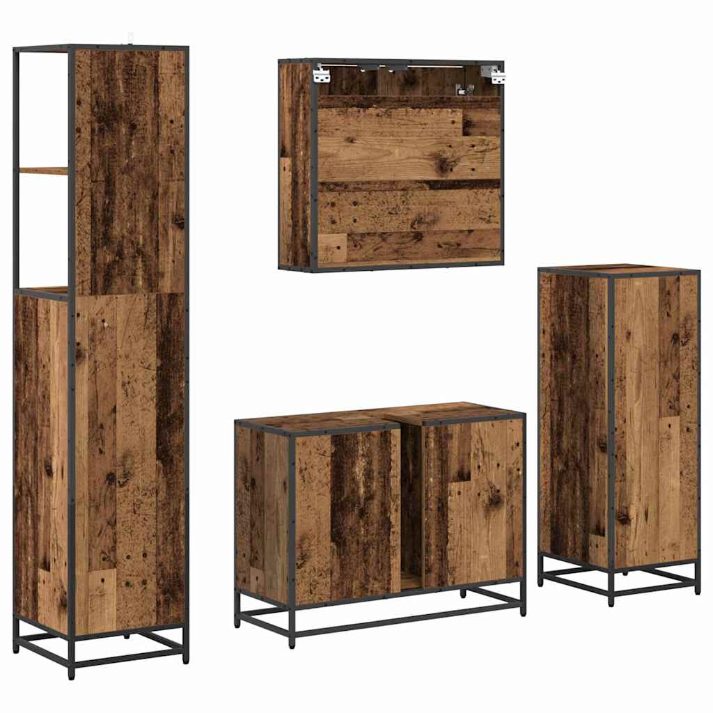 Juego de muebles de baño con cajón 4 pcs Madera vieja