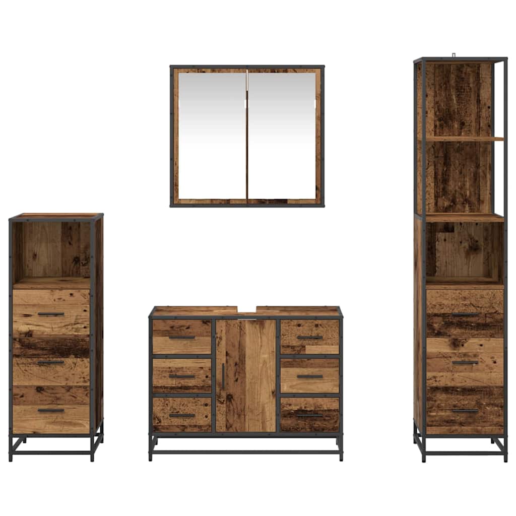 Juego de muebles de baño con cajón 4 pcs Madera vieja
