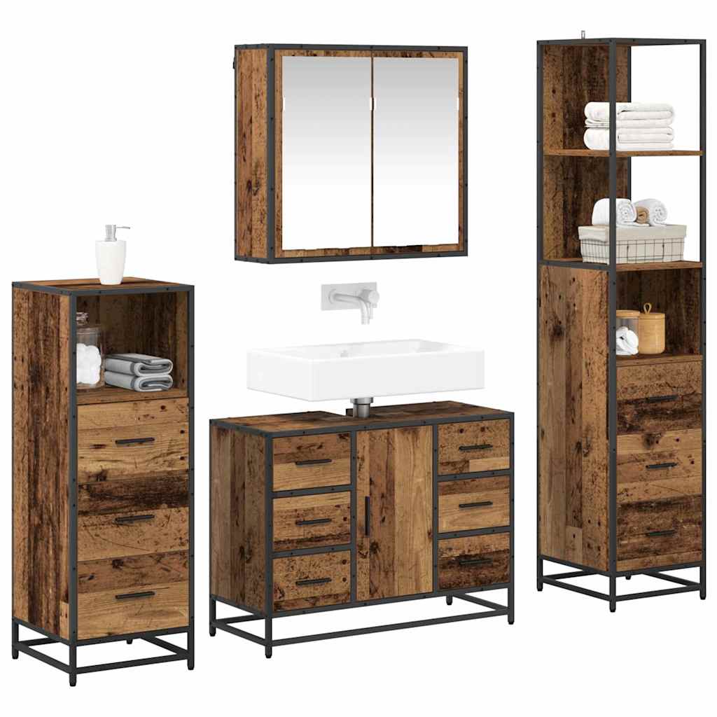 Juego de muebles de baño con cajón 4 pcs Madera vieja