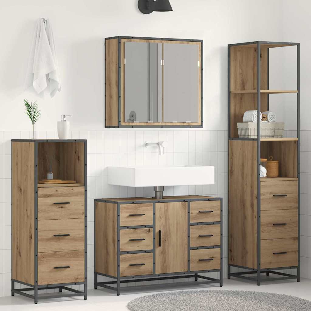 Juego de muebles de baño con cajón 4 pcs Roble artisan