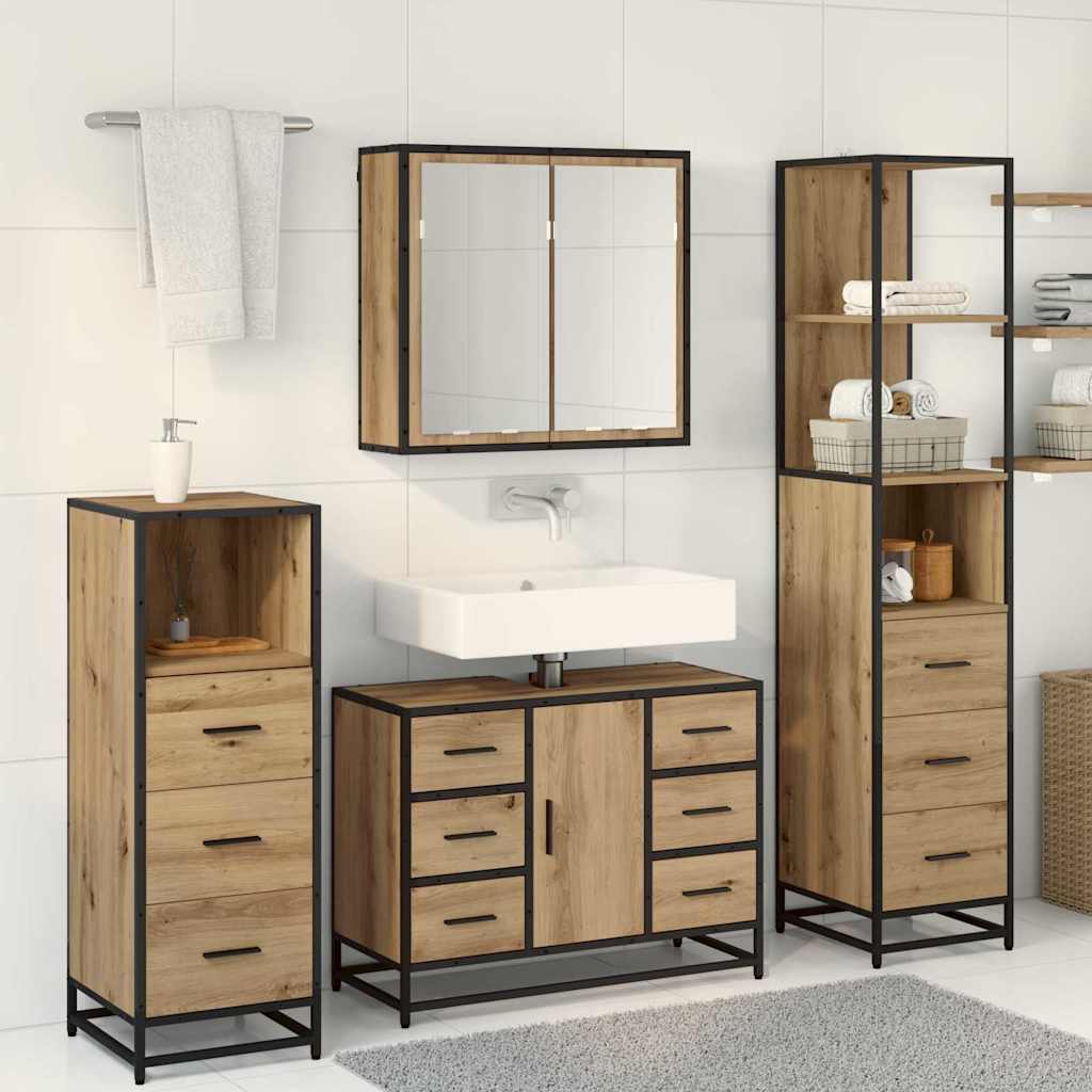 Juego de muebles de baño con cajón 4 pcs Roble artisan