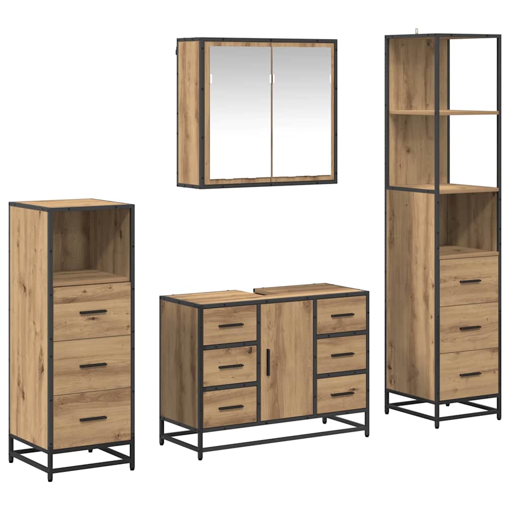 Juego de muebles de baño con cajón 4 pcs Roble artisan