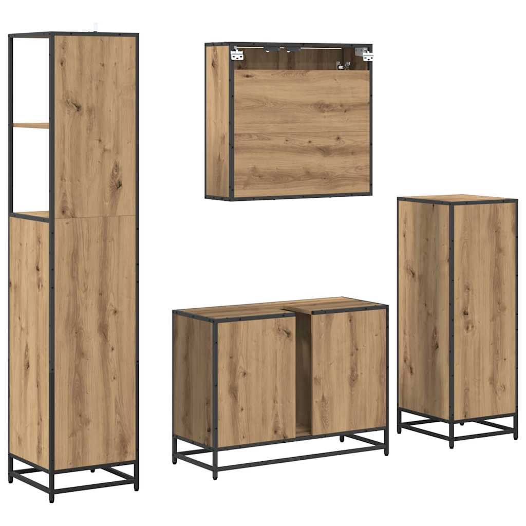 Juego de muebles de baño con cajón 4 pcs Roble artisan
