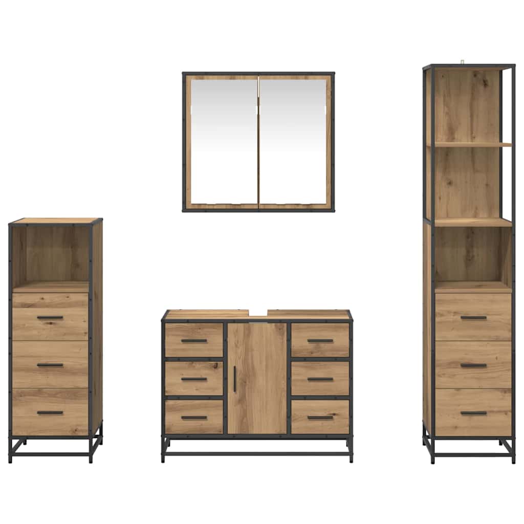 Juego de muebles de baño con cajón 4 pcs Roble artisan