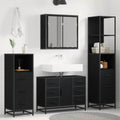 Juego de muebles de baño 4 pcs Roble Negro Madera de ingeniería