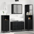 Juego de muebles de baño 4 pcs Roble Negro Madera de ingeniería