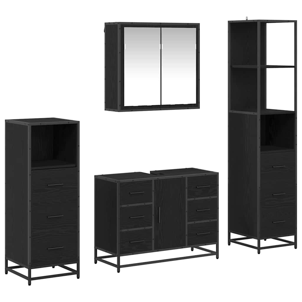 Juego de muebles de baño 4 pcs Roble Negro Madera de ingeniería
