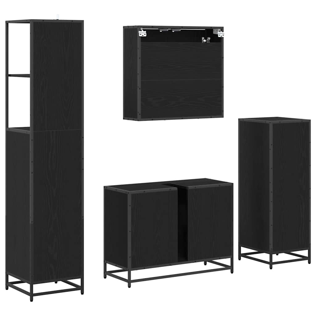 Juego de muebles de baño 4 pcs Roble Negro Madera de ingeniería