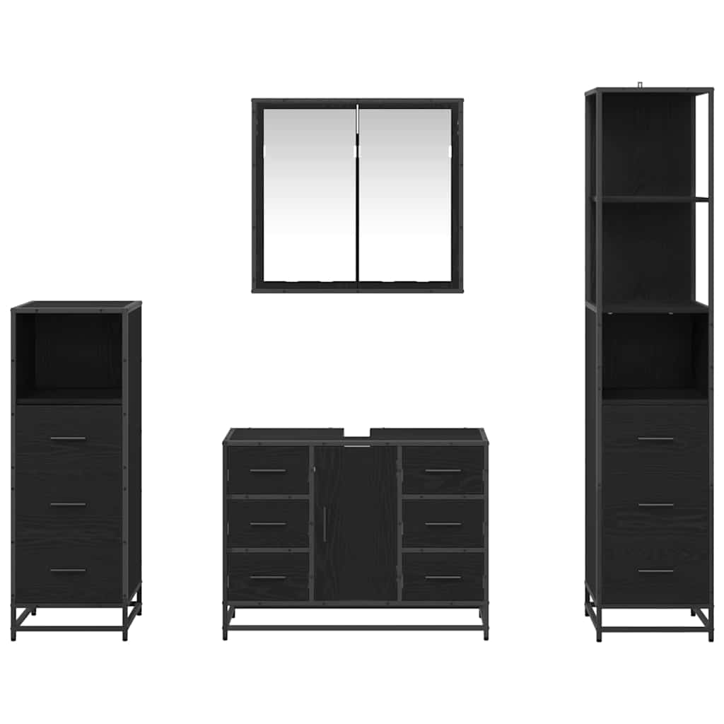 Juego de muebles de baño 4 pcs Roble Negro Madera de ingeniería