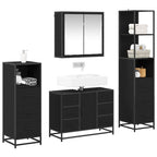 Juego de muebles de baño 4 pcs Roble Negro Madera de ingeniería